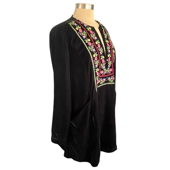 Free People Always Forever Black Velvet Mini Dress Floral Embroidery MED Boho - Picture 6 of 10